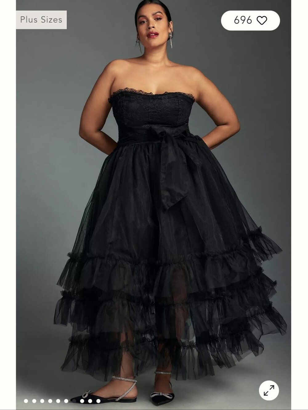 Pilcro Black Strapless Tiered Tulle Dress